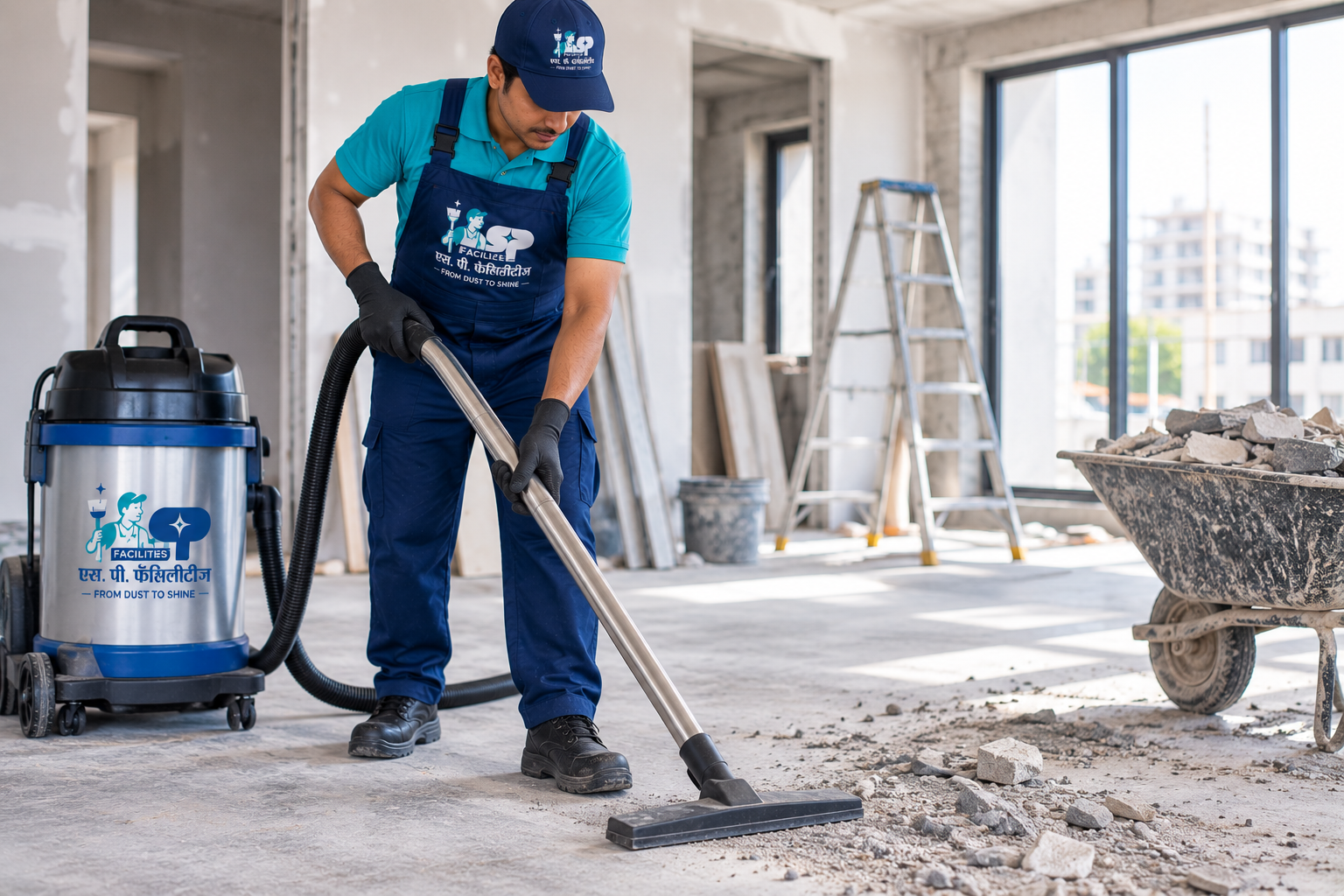 S.P. Facilities team performing construction cleanup