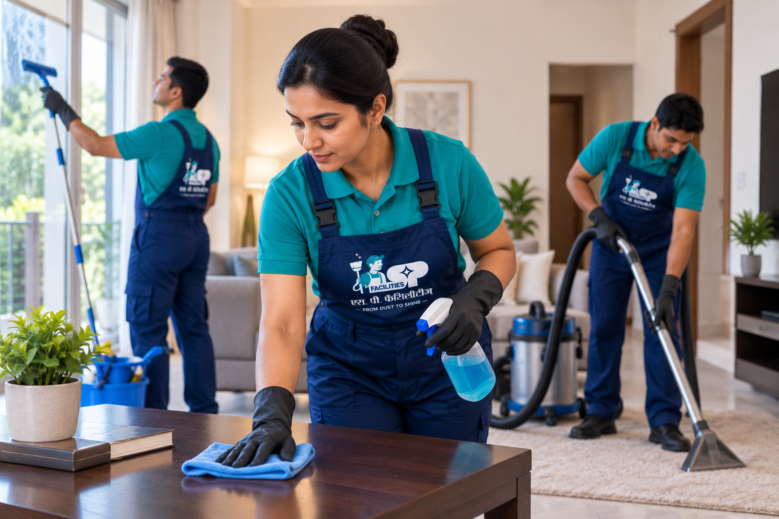 S.P. Facilities team performing residential deep cleaning